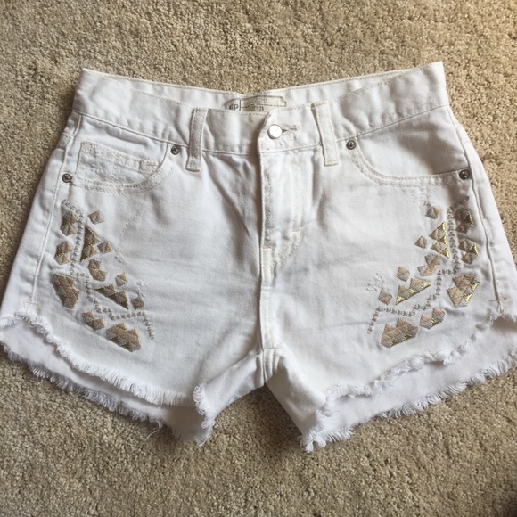Free People White Tulum Embroidered Denim Shorts - Picture 2 of 4
